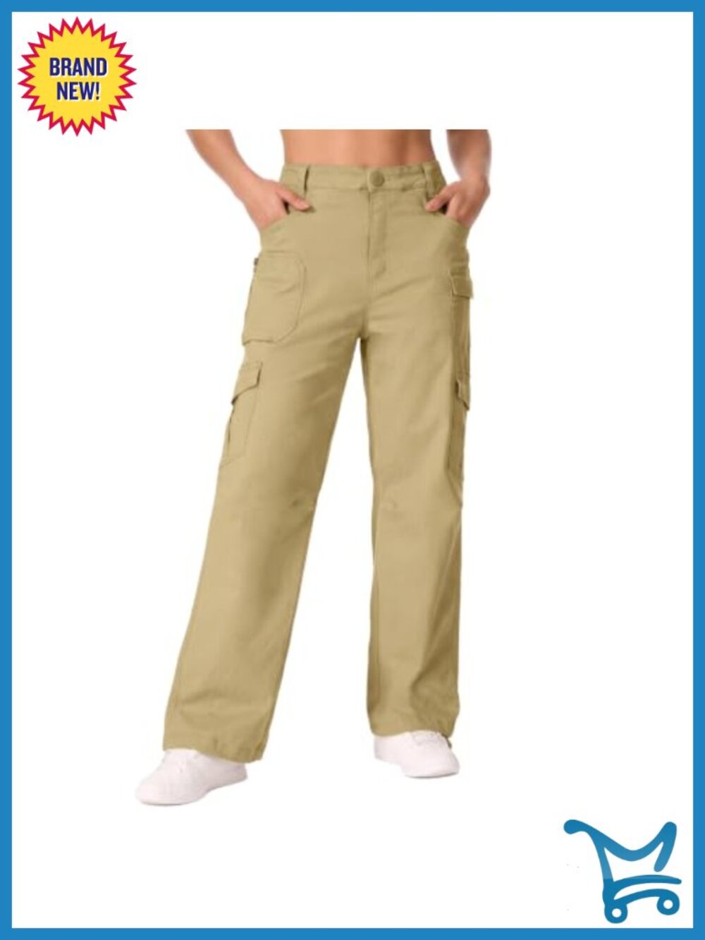 Women's High Waisted Cargo Pants Wide Leg 8 Pockets Cotton Stretch